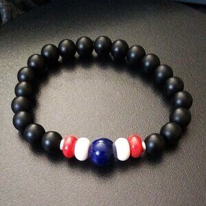 Red White + Blue Flag/Team Colors - Beaded Boy Teen Tomboy Bracelet 6.5-7"